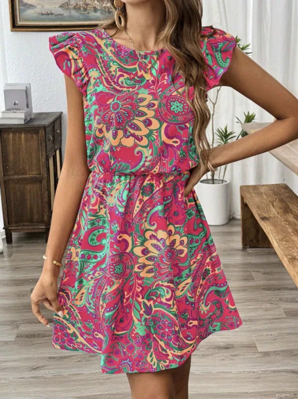 ZARA Stylish Summer Flutter Sleeve Floral Print Dress